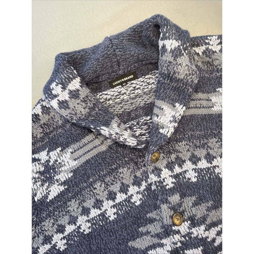 Lucky Brand Men's Southwestern Aztec Knit Cotton Cardigan Sweater Blue Sz XXL